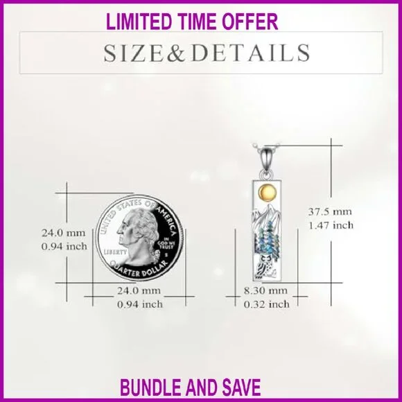 Sterling Silver Mountain Owl Pendant Necklace 18+2 Inch Chain